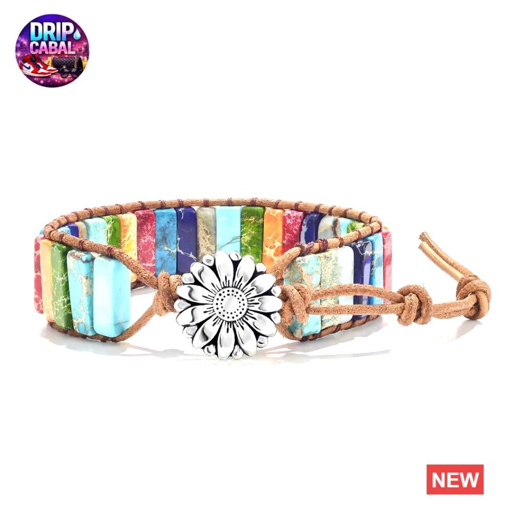 Leather Wrap Bracelet Boho Healing Chakra Stone Adjustable Minimal Jewelry